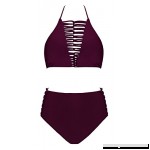 UniSweet Women's Criss Cross Strappy Front Halter Sexy Bikini Set Burgundy B078RTXTDM